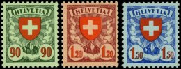 SCHWEIZ BUNDESPOST 194-96y **, 1940, 90 C. - 1.50 Fr. Wappen, Glatter Gummi, 3 Prachtwerte, Mi. 150.- - Gebruikt