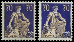 SCHWEIZ BUNDESPOST 171x,z **, 1924/34, 70 C. Dunkelviolett/mattkarmin, Beide Papiere, 2 Prachtwerte, Mi. 85.- - Gebruikt