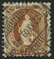 SCHWEIZ BUNDESPOST 94C O, 1907, 3 Fr. Braun, Gezähnt K111/2:11, Faserpapier, Pracht, Mi. 90.- - Autres & Non Classés