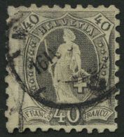 SCHWEIZ BUNDESPOST 61B O, 1882, 40 C. Grau, Gezähnt K 9 3/4:91/4, Dünne Stelle, Feinst, Mi. 750.- - Altri & Non Classificati