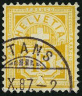 SCHWEIZ BUNDESPOST 49 O, 1882, 15 C. Lebhaftgelbocker, Minimaler Eckbug Sonst Pracht, Mi. 300.- - Oblitérés