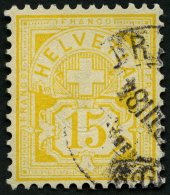 SCHWEIZ BUNDESPOST 49 O, 1882, 15 C. Lebhaftgelbocker, Pracht, Fotobefund Marchand, Mi. 300.- - Gebruikt