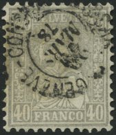 SCHWEIZ BUNDESPOST 34 O, 1867, 40 C. Grau, üblich Gezähnt, Pracht, Mi. 140.- - Gebruikt