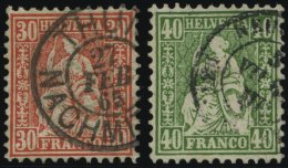 SCHWEIZ BUNDESPOST 25/6 O, 1862/3, 30 C. Zinnober Und 40 C. Grün, 2 Prachtwerte, Mi. 100.- - Used Stamps