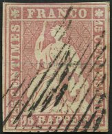 SCHWEIZ BUNDESPOST 15IIByp O, 1857, 15 Rp. Rosa, Blauer Seidenfaden, Berner Druck II, (Zst. 24Db), Fast Vollrandig, Prac - Oblitérés