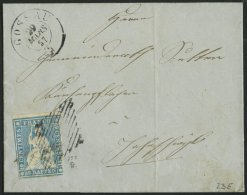 SCHWEIZ BUNDESPOST 14IIBzo BRIEF, 1856, 10 Rp. Grünlichblau, Seidenpapier, Berner Druck II, (Zst. 23E), Oberrandst& - Lettres & Documents