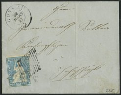 SCHWEIZ BUNDESPOST 14IIBzo BRIEF, 1856, 10 Rp. Grünlichblau, Seidenpapier, Berner Druck II, (Zst. 23E), Oberrandst& - Cartas & Documentos