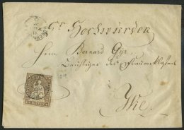 SCHWEIZ BUNDESPOST 13IIBysa BRIEF, 1858, 5 Rp. Braun, Schwarzer Seidenfaden, Berner Druck II, (Zst. 22D), Bis Auf Eine E - Gebruikt