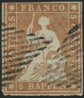 SCHWEIZ BUNDESPOST 13Ia O, 1854, 5 Rp. Braunorange, 1. Münchener Druck, (Zst. 22Aa), Mit Klischeefehler: Unterer Kr - Gebruikt