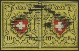 SCHWEIZ BUNDESPOST 8II Paar O, 1850, 10 Rp. Schwarz/rot Auf Gelb, Type 39 Und 40, Druckstein E (RO), Im Waagerechten Paa - 1843-1852 Federal & Cantonal Stamps