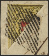 SCHWEIZ BUNDESPOST 8IIH BrfStk, 1850, 10 Rp. Schwarz/rot Auf Gelb, Type 25, Diagonal Halbiert, Kabinettbriefstück, - 1843-1852 Federale & Kantonnale Postzegels