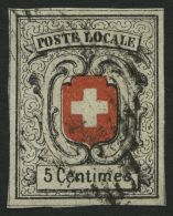 SCHWEIZ BUNDESPOST 3b O, 1851, 5 C. Tiefschwarz/rot, Sog. Neuenburg, (Zst. 11a), Kaum Sichtbare Leichte Bugspur Sonst Vo - Oblitérés