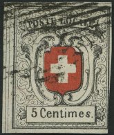 SCHWEIZ BUNDESPOST 3a O, 1851, 5 C. Grauschwarz/dunkelzinnoberrot, Sog. Neuenburg, Links Mit Doppelten Trennungslinien, - 1843-1852 Federale & Kantonnale Postzegels