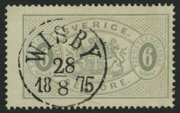 DIENSTMARKEN D 4Ac O, 1874, 6 Ö. Grau, Gezähnt 14, Zentrischer K1 WISBY, Kabinett, Mi. 190.- - Service