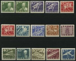 SCHWEDEN 227-38A/B *, 1936, 300 Jahre Post, Beide Zähnungen, Falzrest, Prachtsatz (15 Werte) - Used Stamps