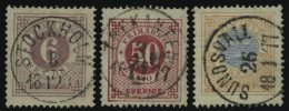 SCHWEDEN 20a,25/6A O, 1872, 6 Ö. Lila, 50 Ö. Rosa Und 1 R. Braun/blau, 3 Prachtwerte - Used Stamps