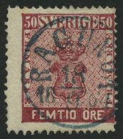 SCHWEDEN 12b O, 1863, 50 Ö. Dunkelkarmin, Blauer K1 RAGUNDA, Etwas Dezentriert, Pracht - Used Stamps