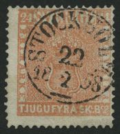 SCHWEDEN 5a O, 1855, 24 Skill. Bco. Orangerot, Zentrischer K1 STOCKHOLM, Pracht, Mi. 2000.- - Used Stamps
