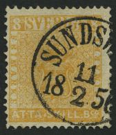 SCHWEDEN 4 O, 1855, 8 Skill. Bco. Orangegelb, K1 SUNDSWALL, Normale Zähnung, Pracht, Signiert Sjöman, Mi. 700. - Usados