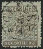 SCHWEDEN 3a O, 1855, 6 Skill. Bco. Bräunlichgrau, Zentrischer K1 GEFLE, Feinst(kleine Zahnmängel), Mi. 1100.- - Usados