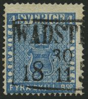 SCHWEDEN 2a O, 1855, 4 Skill. Bco. Blau (Facit 2e), R3 WADSTENA, Pracht, Fotoattest Thorsson - Usati