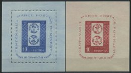 RUMÄNIEN Bl. 40/1 **, 1958, Blockpaar 100 Jahre Briefmarken, Pracht, Mi. 120.- - Autres & Non Classés