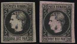 RUMÄNIEN 16y *, 1866, 20 Par. Schwarz Auf Rosa, Dünnes Papier, Beide Typen, Falzrest, 2 Prachtwerte - Otros & Sin Clasificación