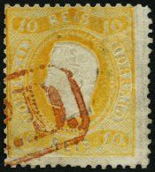 PORTUGAL 26 O, 1867, 10 R. Gelb Nur Mit Rotem P.D.-Stempel Entwertet, Feinst, R! - Usati