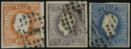 PORTUGAL 22-24 O, 1866/7, 80 - 120 R. Wertbänder In Geschweifter Form, Ungezähnt, 3 Prachtwerte, Mi. 340.- - Gebruikt