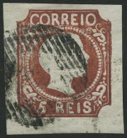 PORTUGAL 5 O, 1855, 5 R. Rotbraun, Glattes Haar, Breitrandig, Pracht, Mi. 1200.- - Usado
