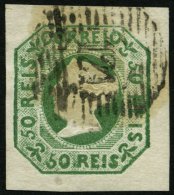 PORTUGAL 3a O, 1853, 5 R. Grün, Nummernstempel 121, Allseits Breitrandig, Farbfrisch, Kabinett, Gepr. Roumet, Mi. ( - Used Stamps