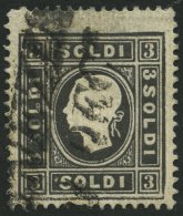 LOMBARDEI UND VENETIEN 7Ia O, 1858, 3 So. Schwarz, Type I, Mit Plattenfehler Kleiner Weißer Fleck Vor Soldi Unten, - Lombardije-Venetië