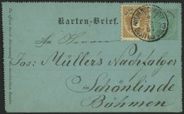 GANZSACHEN K 1a,44 BRIEF, 1887, 3 Kr. Grün, Kartenbrief (deutsch), Grün, Mit Zusatzfrankatur 2 Kr. Doppeladler - Autres & Non Classés