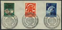 STERREICH 952-54 BrfStk, 1950, Volksabstimmung Auf Briefstücken Mit Ersttags-Sonderstempeln, Prachtsatz - Autres & Non Classés