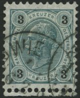 STERREICH 52 O, 1890, 3 Kr. Dunkelgrünblau/schwarz, Unten Mit Kleinem Anhängenden Bogenrand, Pracht - Oblitérés