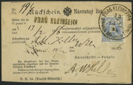 STERREICH 47 BRIEF, 1886, 10 Kr. Doppeladler Auf Rückschein (deutsch-böhmisch) Mit K1 PRAG KLEINSEITE, Pracht - Oblitérés
