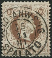 STERREICH 41II O, 1874, 50 Kr. Braun, Feiner Druck, Gezähnt L 12 , K2 GELD-ANWEISUNG SPALATO, Punkthelle Stelle Son - Oblitérés