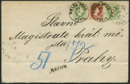 STERREICH 36/7II BRIEF, 1874, 3 Kr. Grün (2x) Und 5 Kr. Rot, Feiner Druck, Auf Orts-Reco-Brief Mit K1 PRAHA PRAG PO - Oblitérés