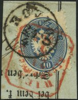 STERREICH 33a BrfStk, 1865, 10 Kr. Blau, Venetien-K1 ROVIGO Und Roter Recommandirt-R4 Von Wien Auf Prachtbriefstück - Oblitérés