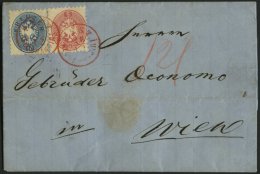 STERREICH 32/3 BRIEF, 1865, 5 Kr. Rosa, 10 Kr. Blau Und Rückseitiges Reco-Porto 10 Kr. Blau (defekt) Auf Brief Mit - Oblitérés