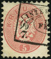 STERREICH 32 O, 1863, 5 Kr. Rosa Mit Zierrahmenstempel INZER(DORF), Pracht - Oblitérés
