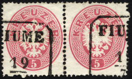 STERREICH 26 Paar O, 1863, 5 Kr. Rosa Im Waagerechten Paar Mit Stempeln FIUME, Pracht - Oblitérés