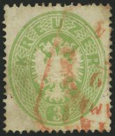 STERREICH 25 O, 1863, 3 Kr. Grün, Roter Stempel, üblich Gezähnt Pracht - Autres & Non Classés