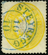 STERREICH 24 O, 1863, 2 Kr. Gelb Mit Blauem K2 STEYREGG, Runder Eckzahn Sonst Pracht, R! - Oblitérés