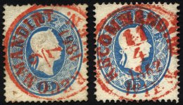 STERREICH 22 O, 1860, 15 Kr. Blau Je Mit Rotem K1 RECOMMANDIRT WIEN (1861 Und 1862), 2 Prachtwerte - Oblitérés