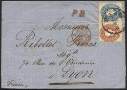 STERREICH 21/2 BRIEF, 1861, 10 Kr. Braun Und 15 Kr. Blau Auf Brief Von WIEN Nach Lyon, Pracht - Oblitérés