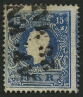 STERREICH 15II O, 1859, 15 Kr. Blau, Type II, Andreaskreuzansatz Rechts!, Leichte Bugspur Sonst Pracht, R!, Mi. 550.- - Autres & Non Classés