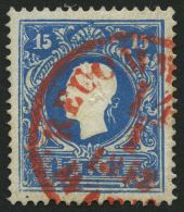 STERREICH 15I O, 1858, 15 Kr. Blau, Type I, Roter K1 RECOMMANDIRT, Pracht - Autres & Non Classés