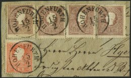 STERREICH 13/4II BrfStk, 1859, 5 Kr. Rot Und 4x 10 Kr. Braun, Type II, Auf Briefstück Mit K1 HOHENFURTH, Etwas B&uu - Oblitérés