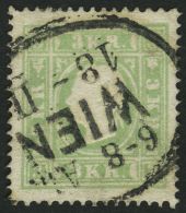 STERREICH 12a O, 1859, 3 Kr. Grün, Ovalstempel WIEN, Ein Loser Eckzahn Sonst Pracht, Mi. 180.- - Autres & Non Classés